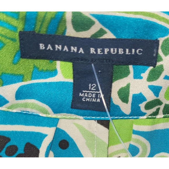 Banana Republic Silk Wrap Dress V-Neck Boho Floral Print Green Blue Womens  12 - Picture 3 of 16